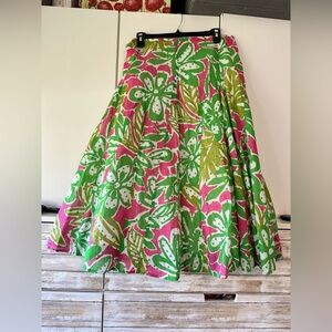 🌺💚 Ruby Rd Petite Tropical Floral A-Line Midi Skirt Size 8P Cotton